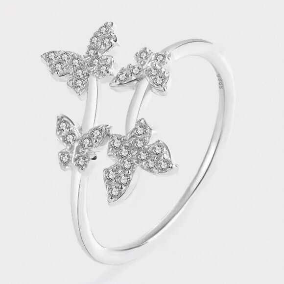 Jewelry - Four  Butterflies adjustable open ring 925 Sterling Silver